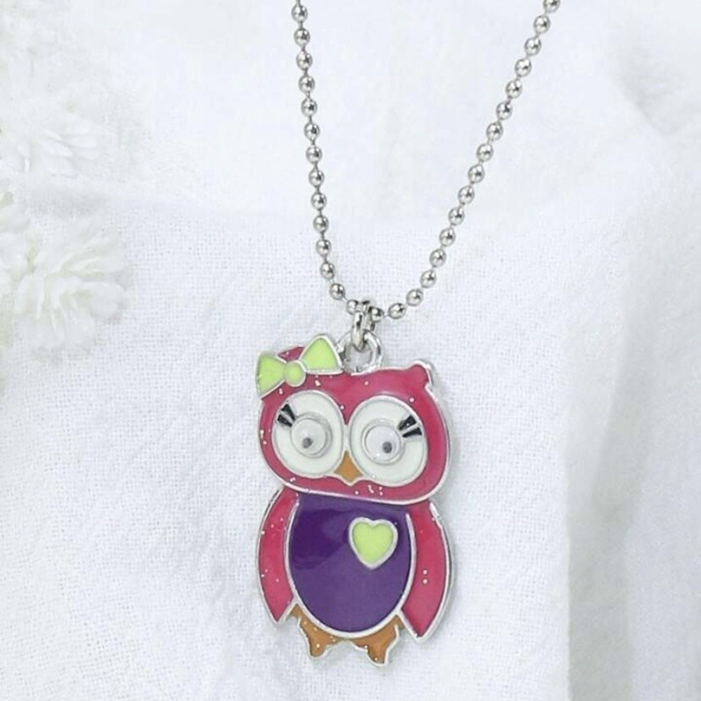 Cartoon Owl Charm Necklace Silver Tone New Zinc Alloy 40-46cm Adjustable Sparkle